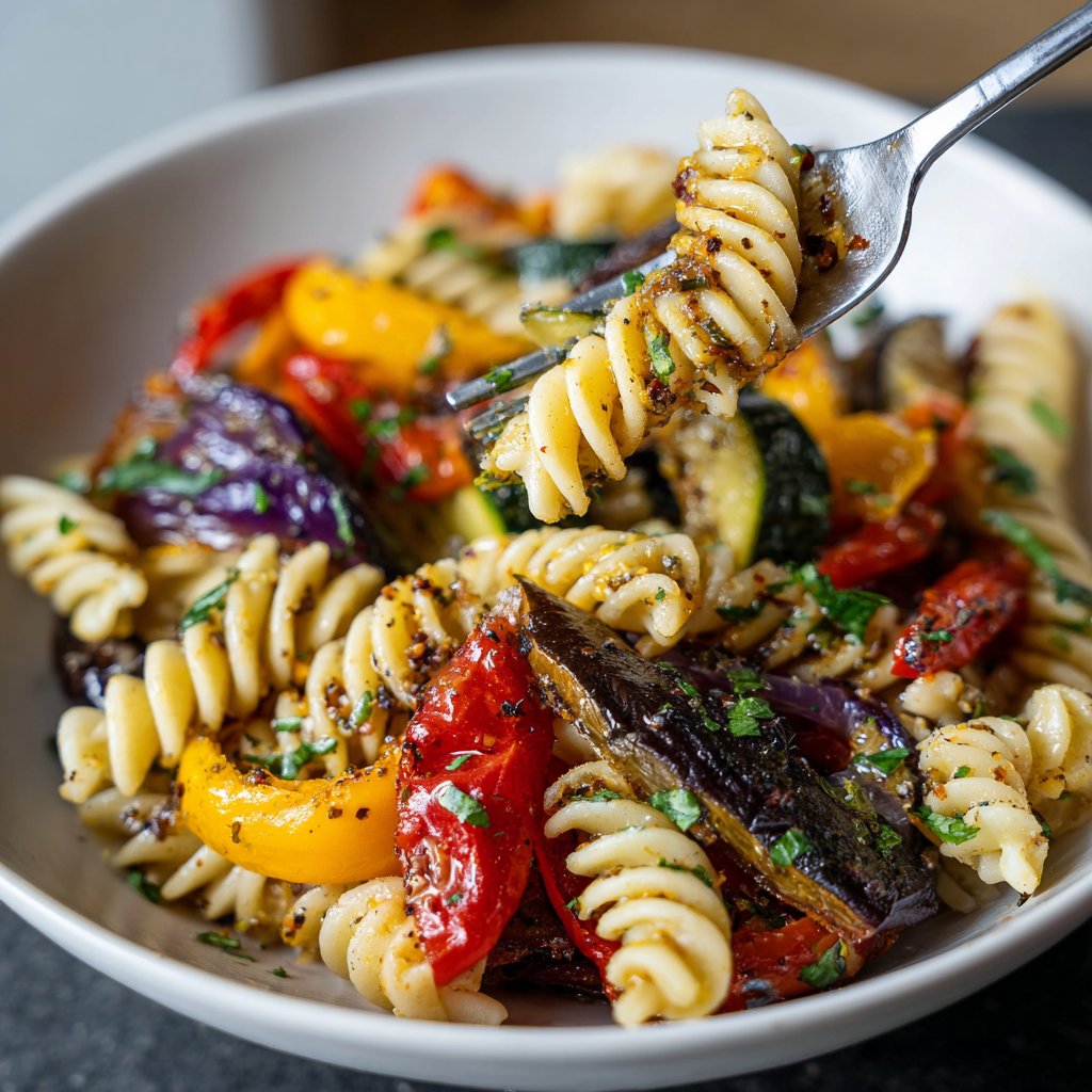 Healthy Lunch Roasted Vegetable Pasta Salad