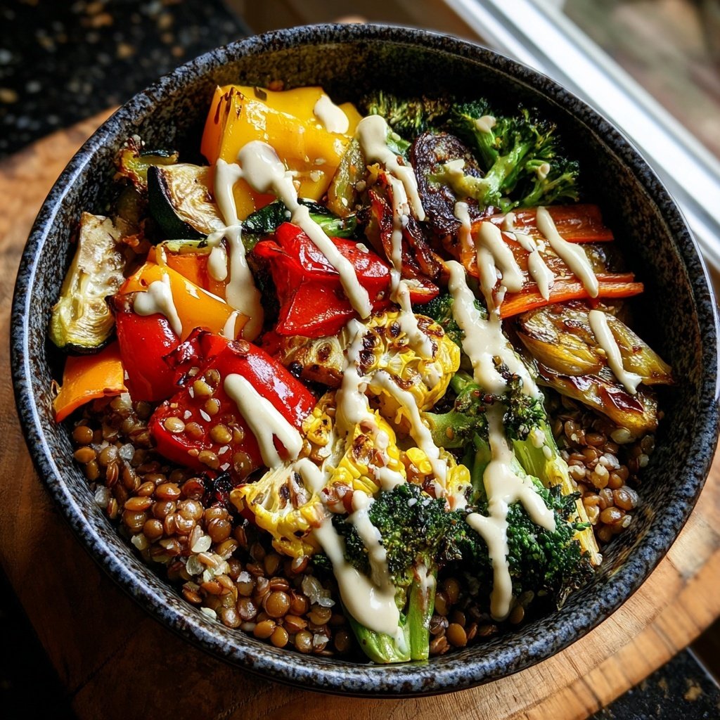 Roasted Veggie Lentil Grain Bowl
